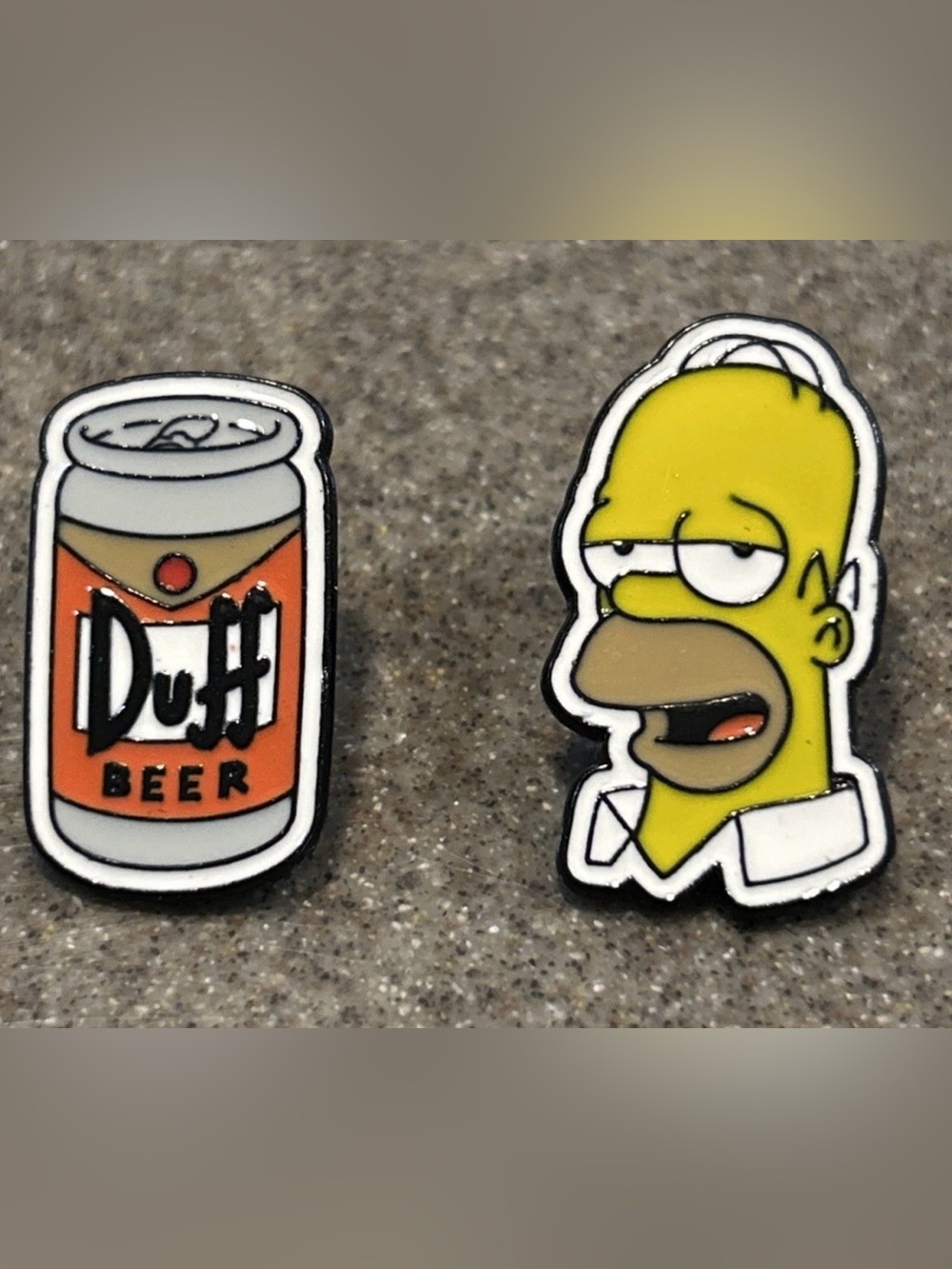 Duff Beer Can & Homer Simpson Enamel Pin Set - Yellow, Orange, White